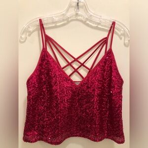 Express x Olivia Culpo Sequin Hot Pink Strapped Crop Top. Size: Smal